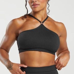 Gymshark Adapt Fleck Seamless Halterneck Sports Bra Black / Smokey Grey